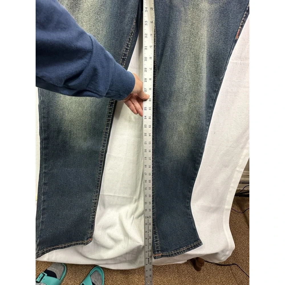 True‎ Religion Men Sz 34x32 Geno SN Flap Relaxed Slim Jeans Blue Denim Orange